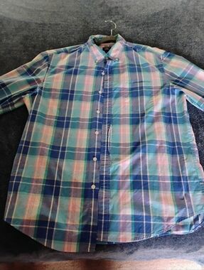 J. Crew Blue and Pink Plaid Button-Down Shirt